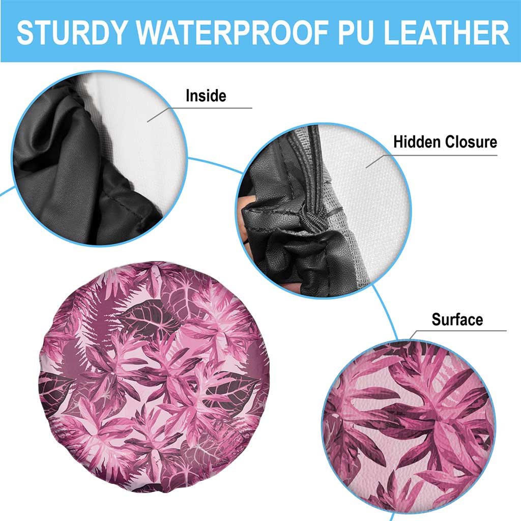 Hawaii Pink Tropical Leaves Spare Tire Cover - Polynesian Pride