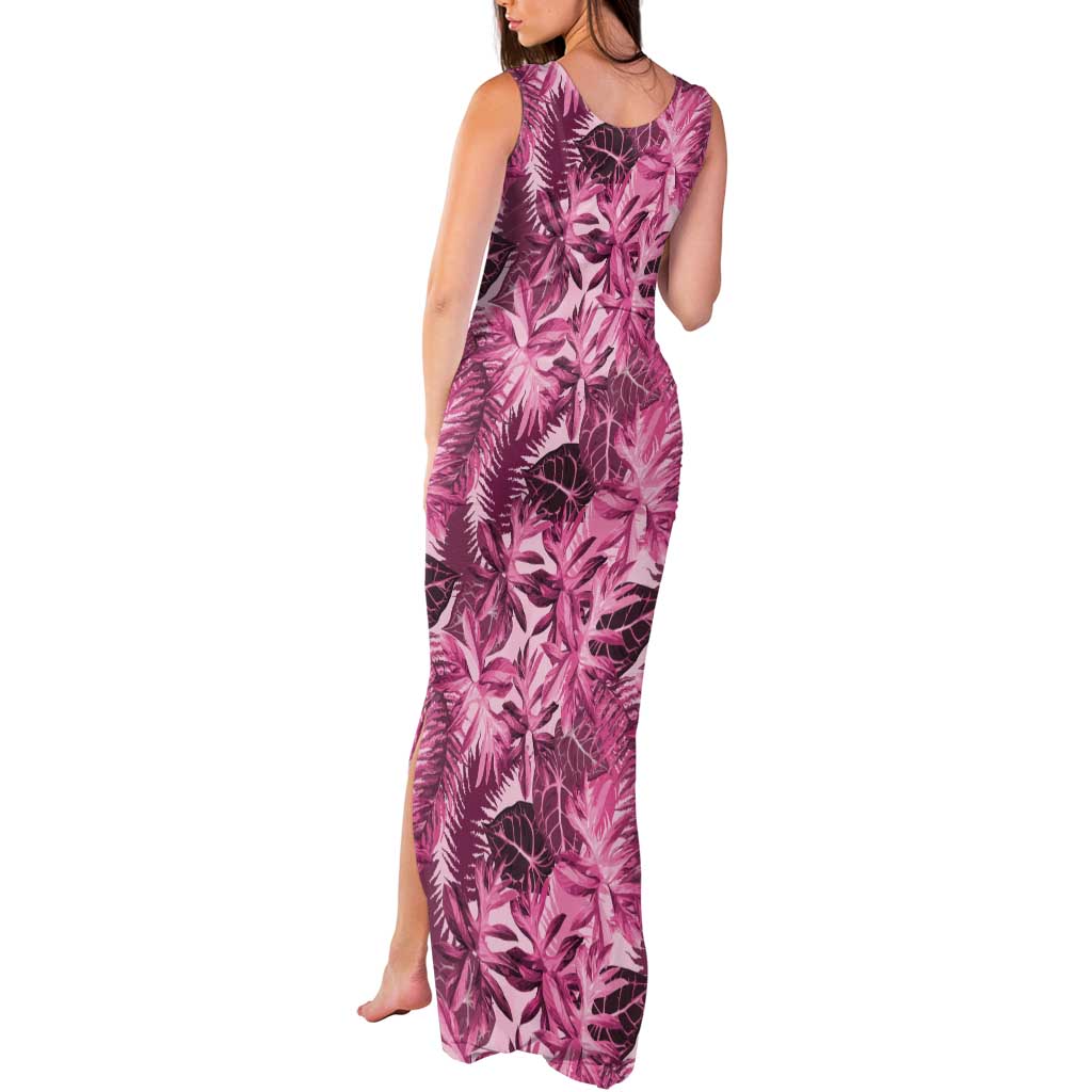 Hawaii Pink Tropical Leaves Tank Maxi Dress - Polynesian Pride