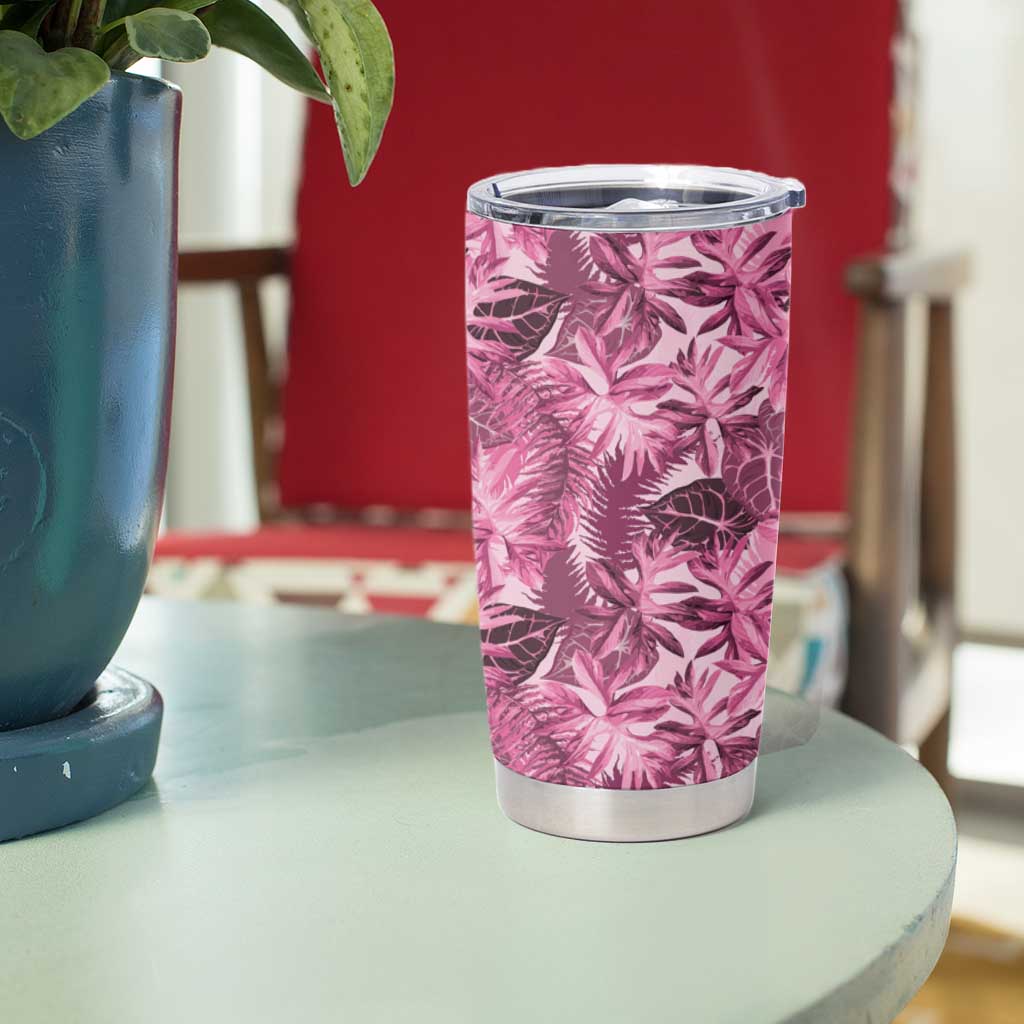 Hawaii Pink Tropical Leaves Tumbler Cup - Polynesian Pride