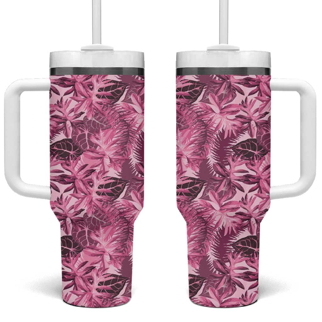Hawaii Pink Tropical Leaves Tumbler With Handle - Polynesian Pride