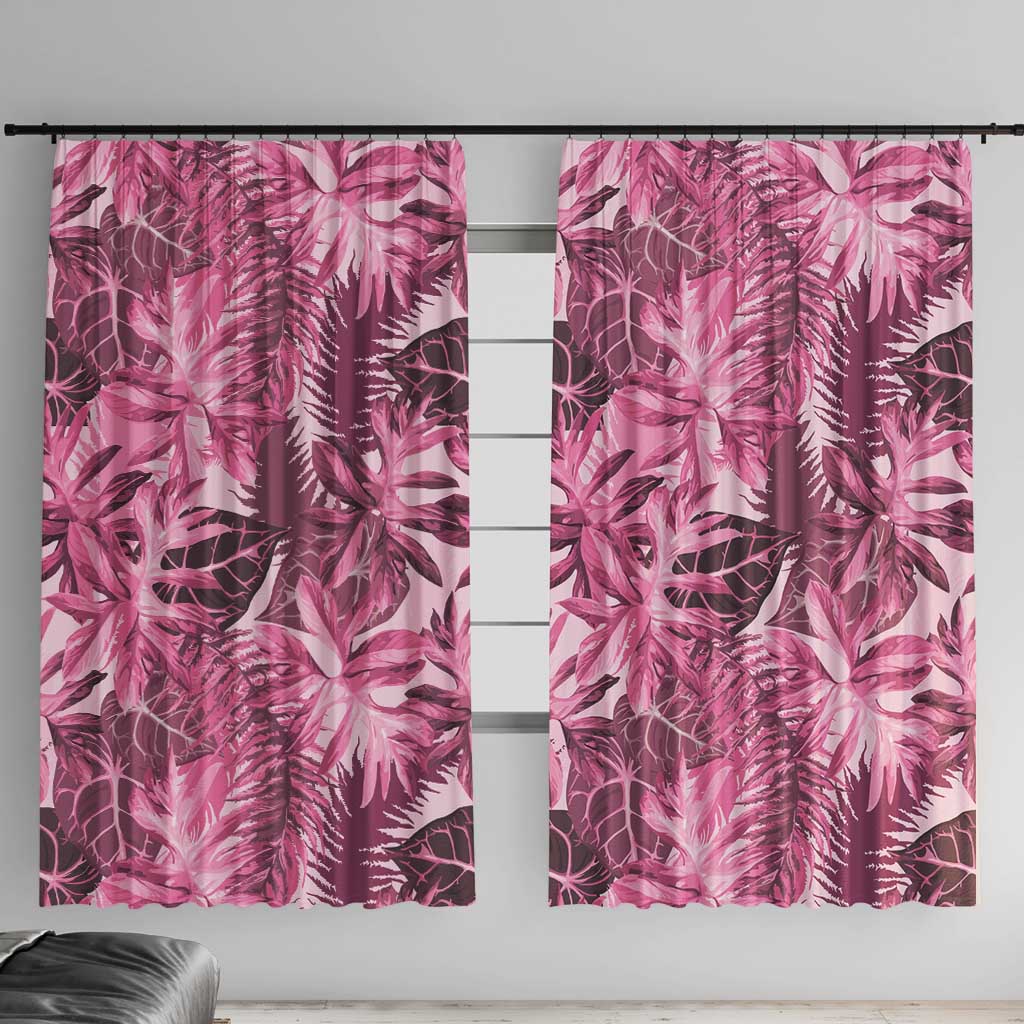 Hawaii Pink Tropical Leaves Window Curtain LT01 With Hooks Pink - Polynesian Pride