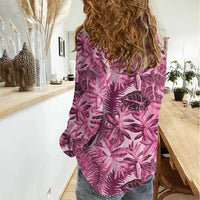 Hawaii Pink Tropical Leaves Women Casual Shirt - Polynesian Pride