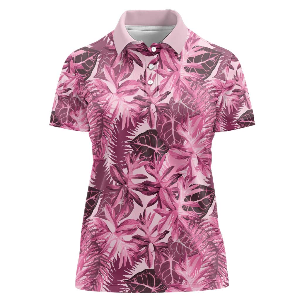 Hawaii Pink Tropical Leaves Women Polo Shirt - Polynesian Pride