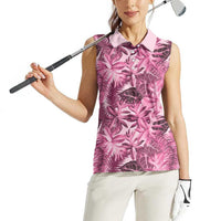 Hawaii Pink Tropical Leaves Women Sleeveless Polo Shirt - Polynesian Pride