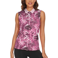 Hawaii Pink Tropical Leaves Women Sleeveless Polo Shirt - Polynesian Pride