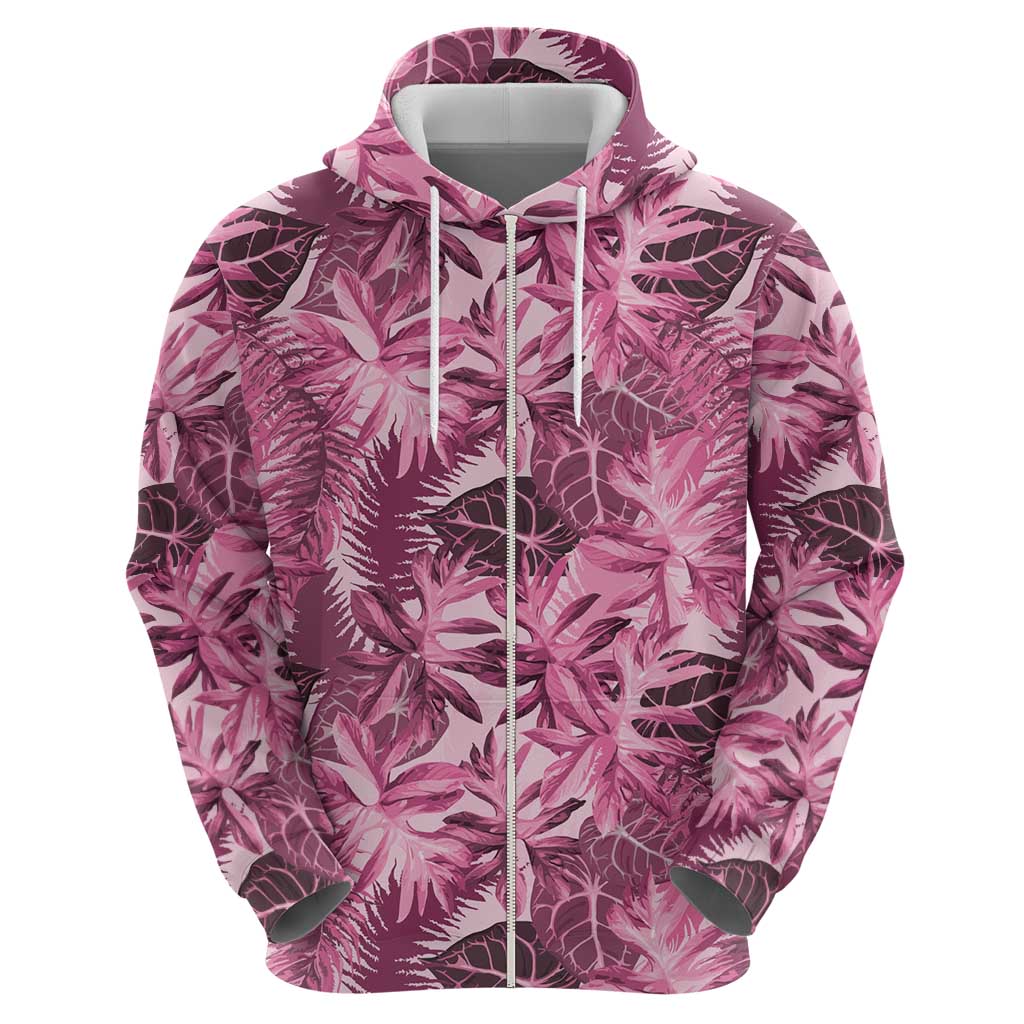 Hawaii Pink Tropical Leaves Zip Hoodie - Polynesian Pride