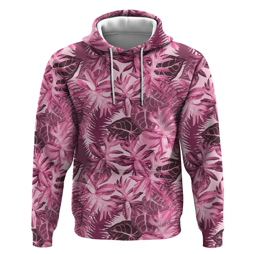Hawaii Pink Tropical Leaves Zip Hoodie - Polynesian Pride