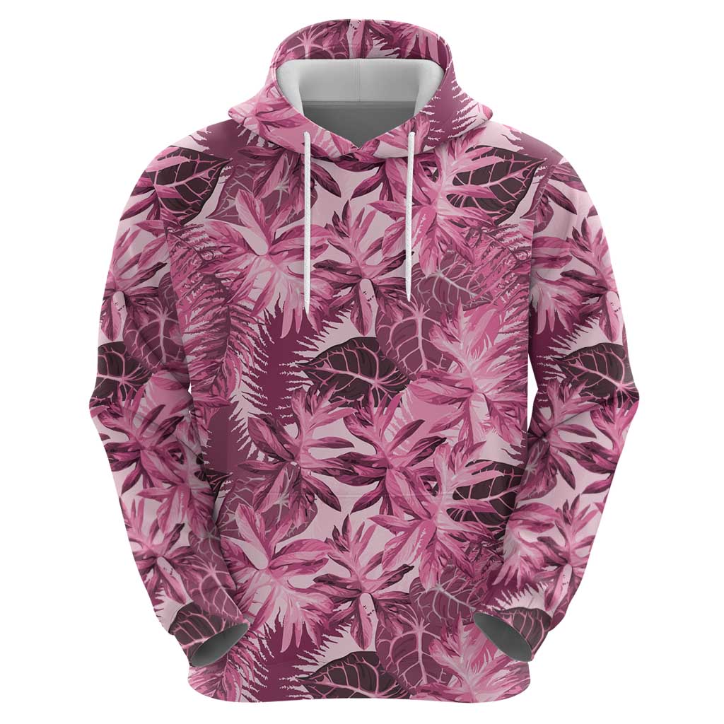 Hawaii Pink Tropical Leaves Zip Hoodie - Polynesian Pride