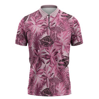 Hawaii Pink Tropical Leaves Zipper Polo Shirt - Polynesian Pride