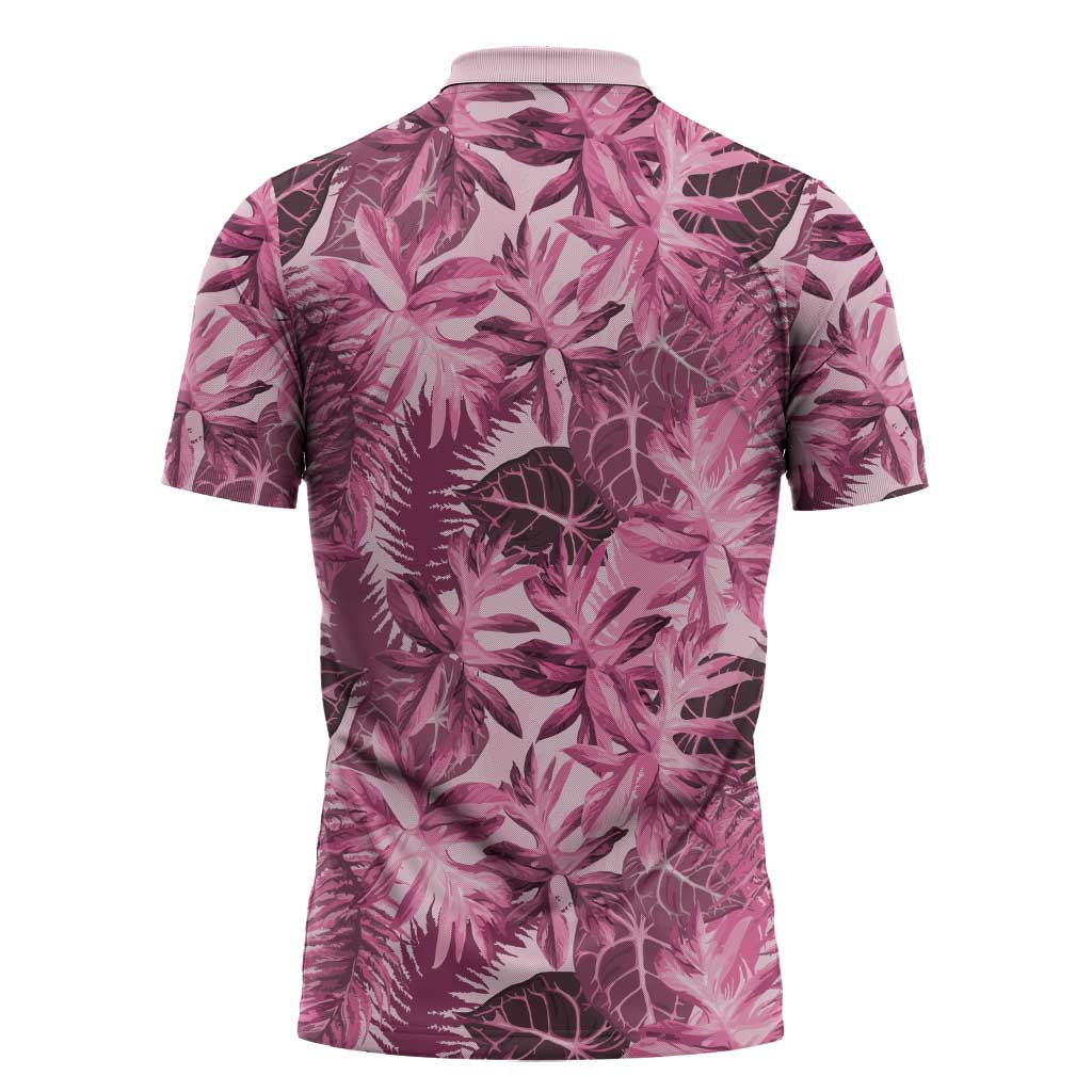 Hawaii Pink Tropical Leaves Zipper Polo Shirt - Polynesian Pride