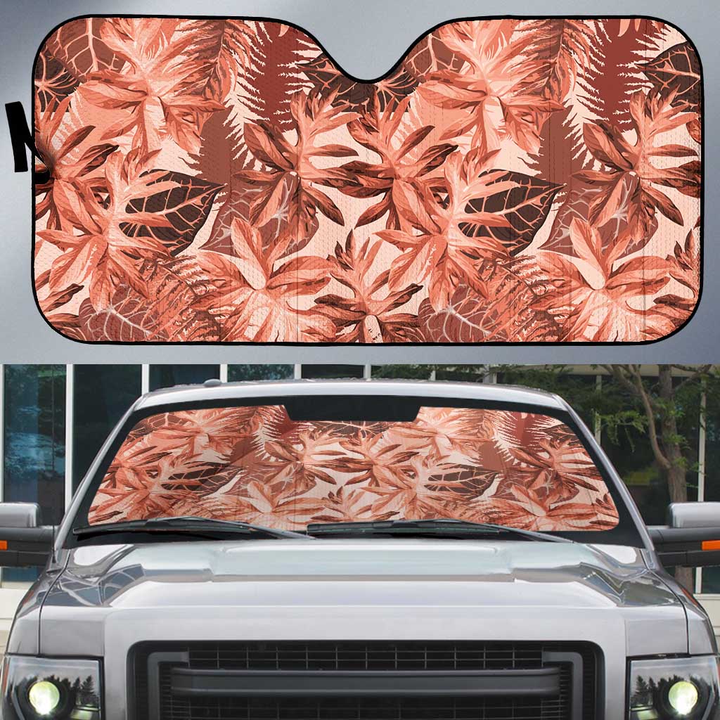 Hawaii Red Brown Tropical Leaves Auto Sun Shade - Polynesian Pride