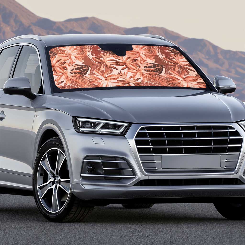 Hawaii Red Brown Tropical Leaves Auto Sun Shade - Polynesian Pride