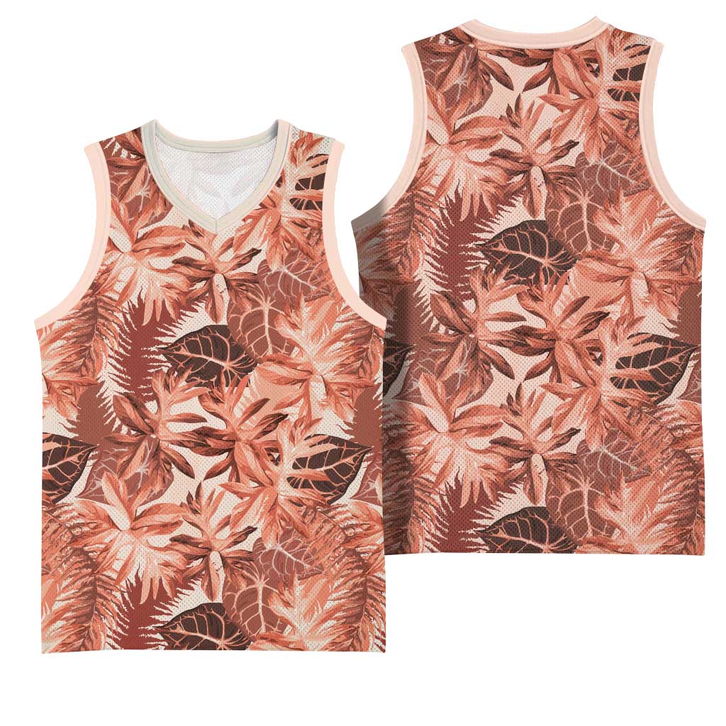 Hawaii Red Brown Tropical Leaves Basketball Jersey LT01 - Polynesian Pride