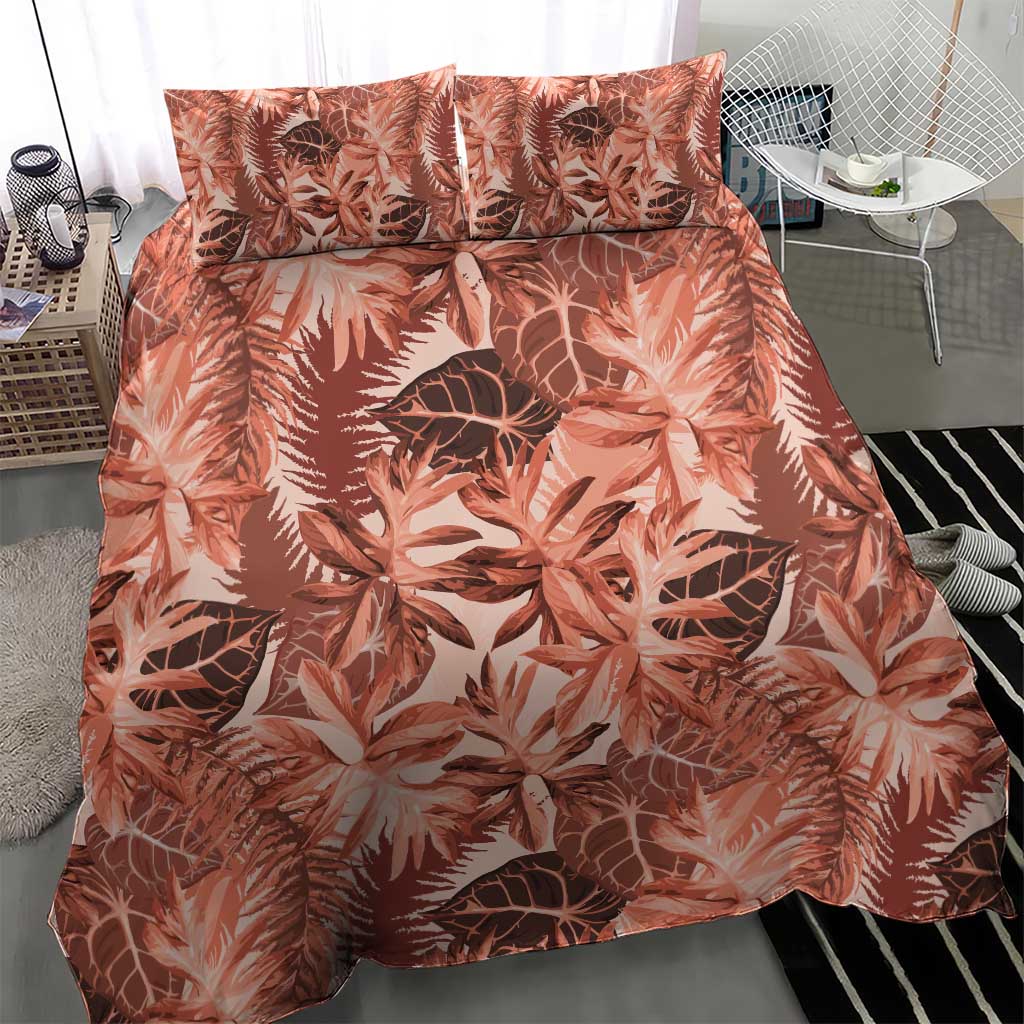 Hawaii Red Brown Tropical Leaves Bedding Set - Polynesian Pride