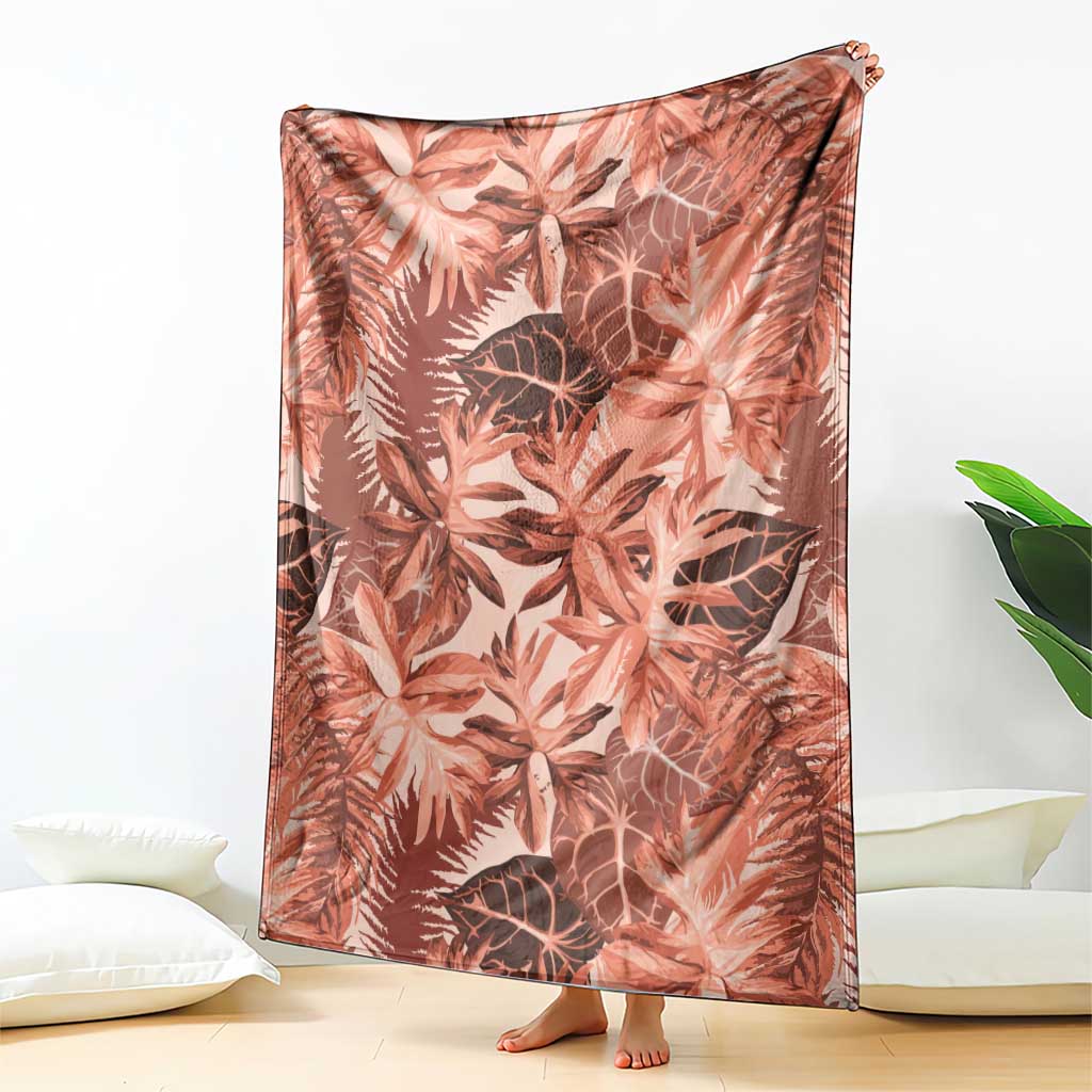 Hawaii Red Brown Tropical Leaves Blanket - Polynesian Pride