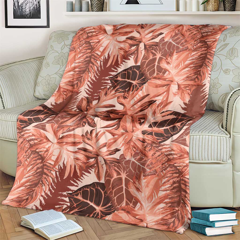 Hawaii Red Brown Tropical Leaves Blanket - Polynesian Pride