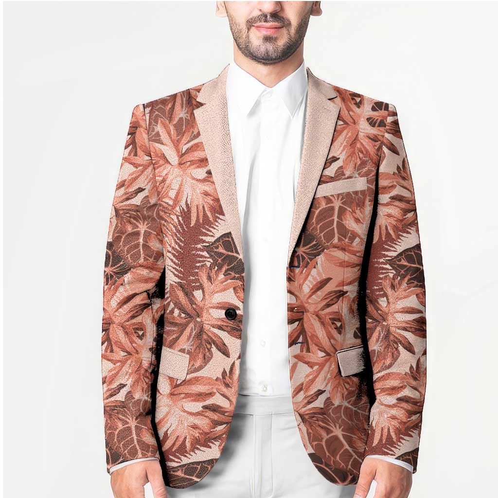 Hawaii Red Brown Tropical Leaves Blazer - Polynesian Pride