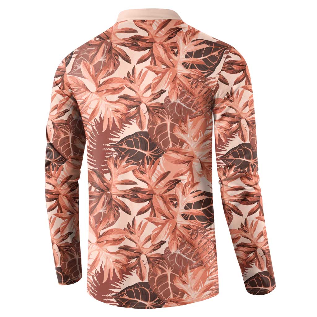 Hawaii Red Brown Tropical Leaves Button Sweatshirt - Polynesian Pride