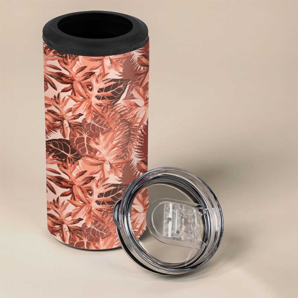 Hawaii Red Brown Tropical Leaves 4 in 1 Can Cooler Tumbler - Polynesian Pride
