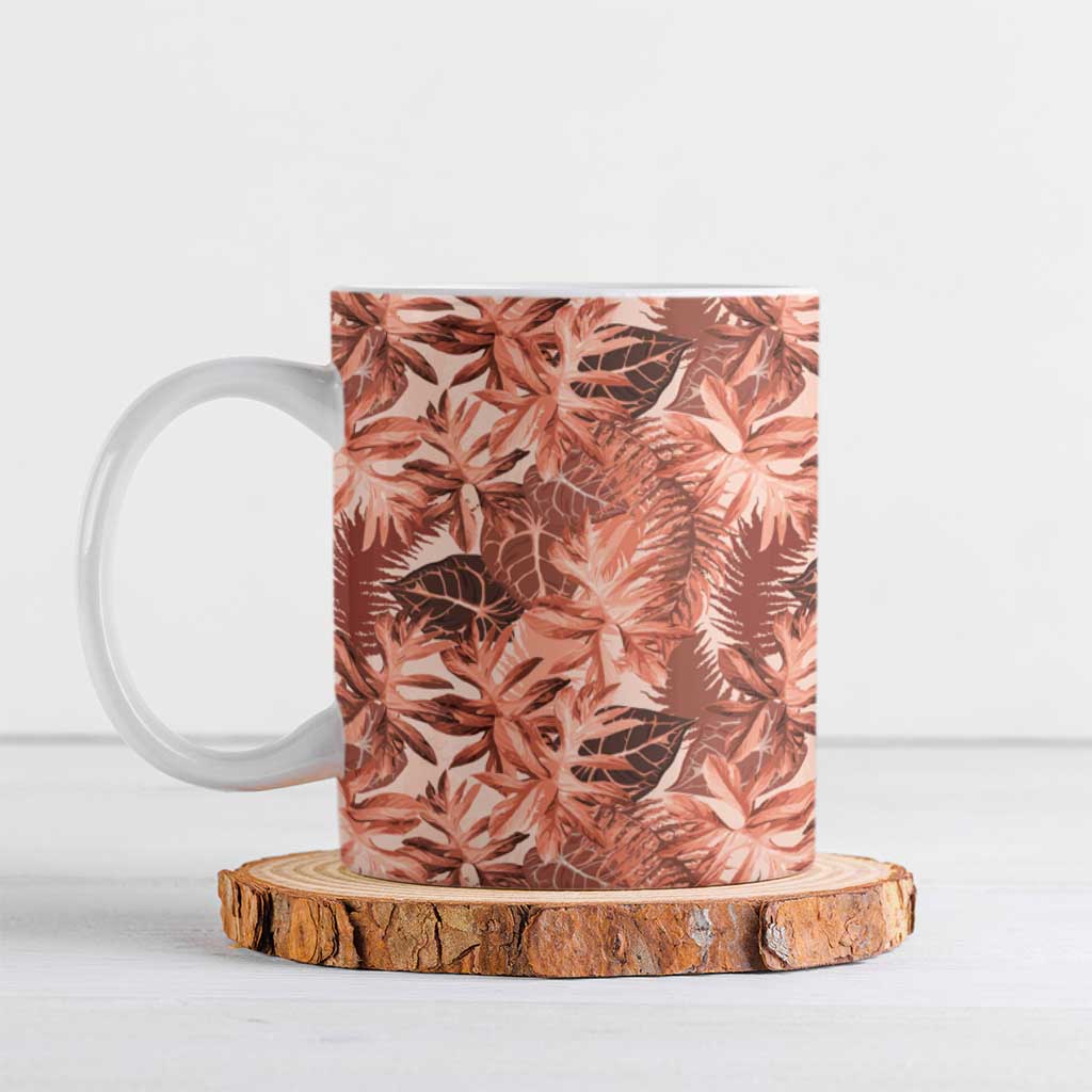 Hawaii Red Brown Tropical Leaves Ceramic Mug - Polynesian Pride