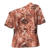Hawaii Red Brown Tropical Leaves Cross Shoulder Shirt - Polynesian Pride