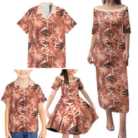 Hawaii Red Brown Tropical Leaves Family Matching Puletasi and Hawaiian Shirt - Polynesian Pride