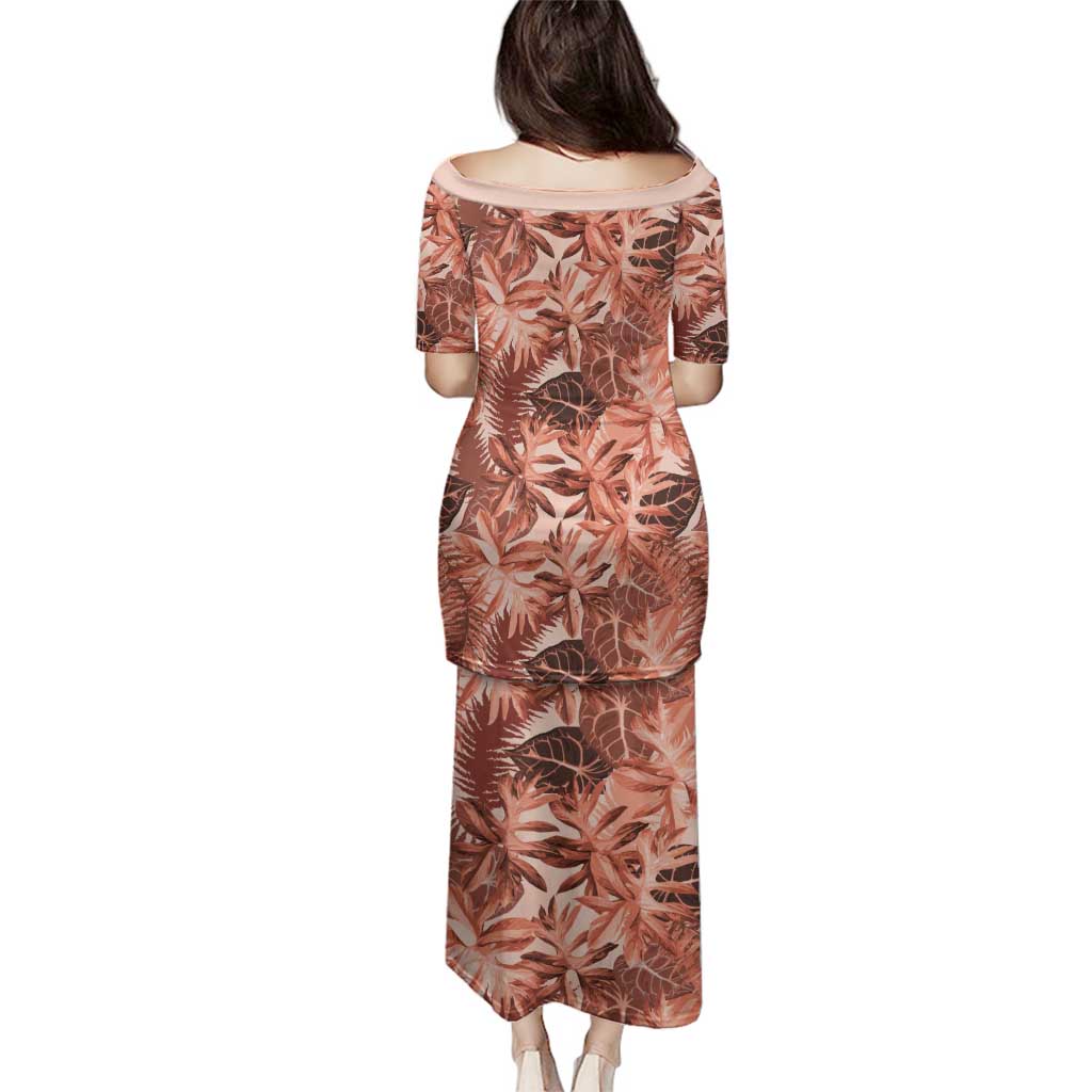 Hawaii Red Brown Tropical Leaves Family Matching Puletasi and Hawaiian Shirt - Polynesian Pride