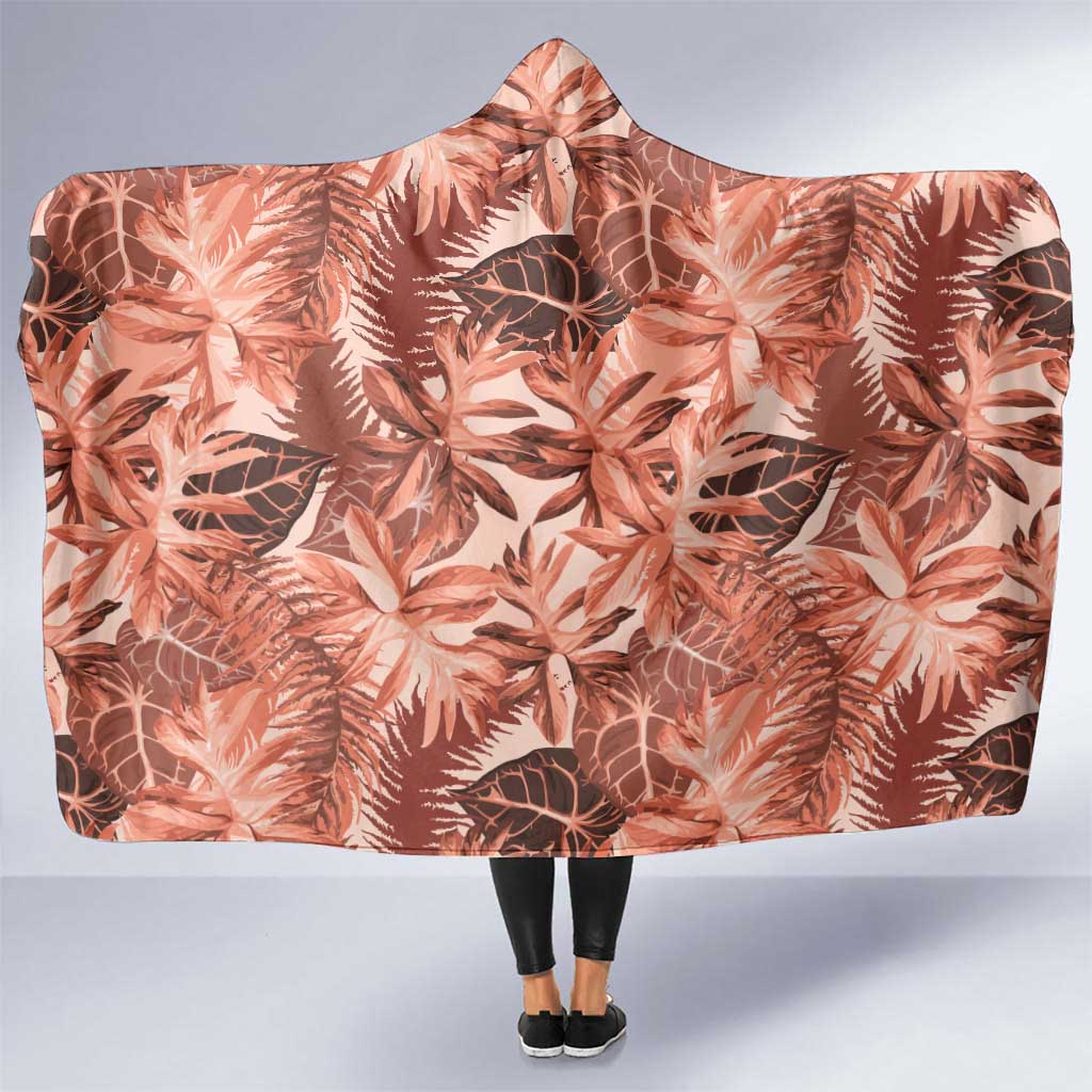 Hawaii Red Brown Tropical Leaves Hooded Blanket - Polynesian Pride