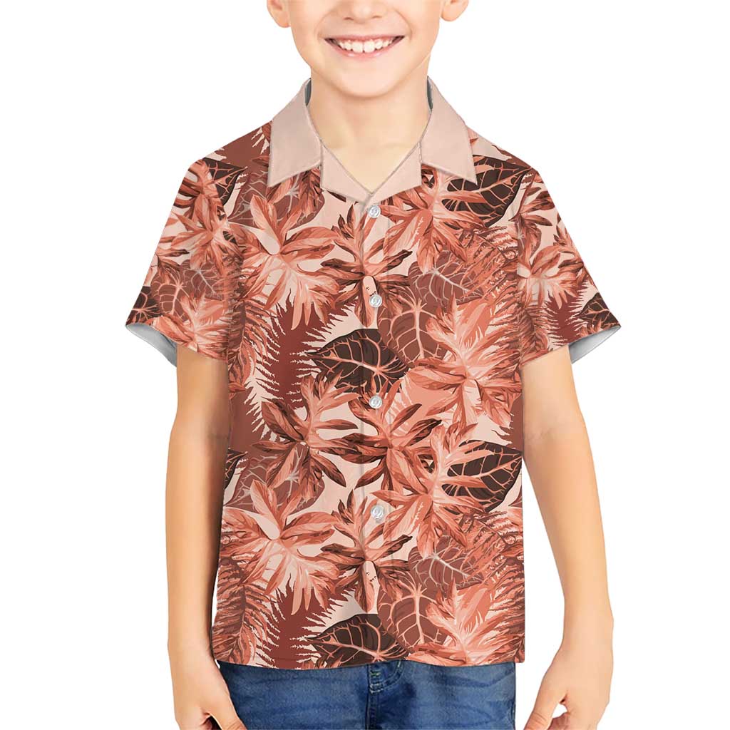 Hawaii Red Brown Tropical Leaves Kid Hawaiian Shirt - Polynesian Pride