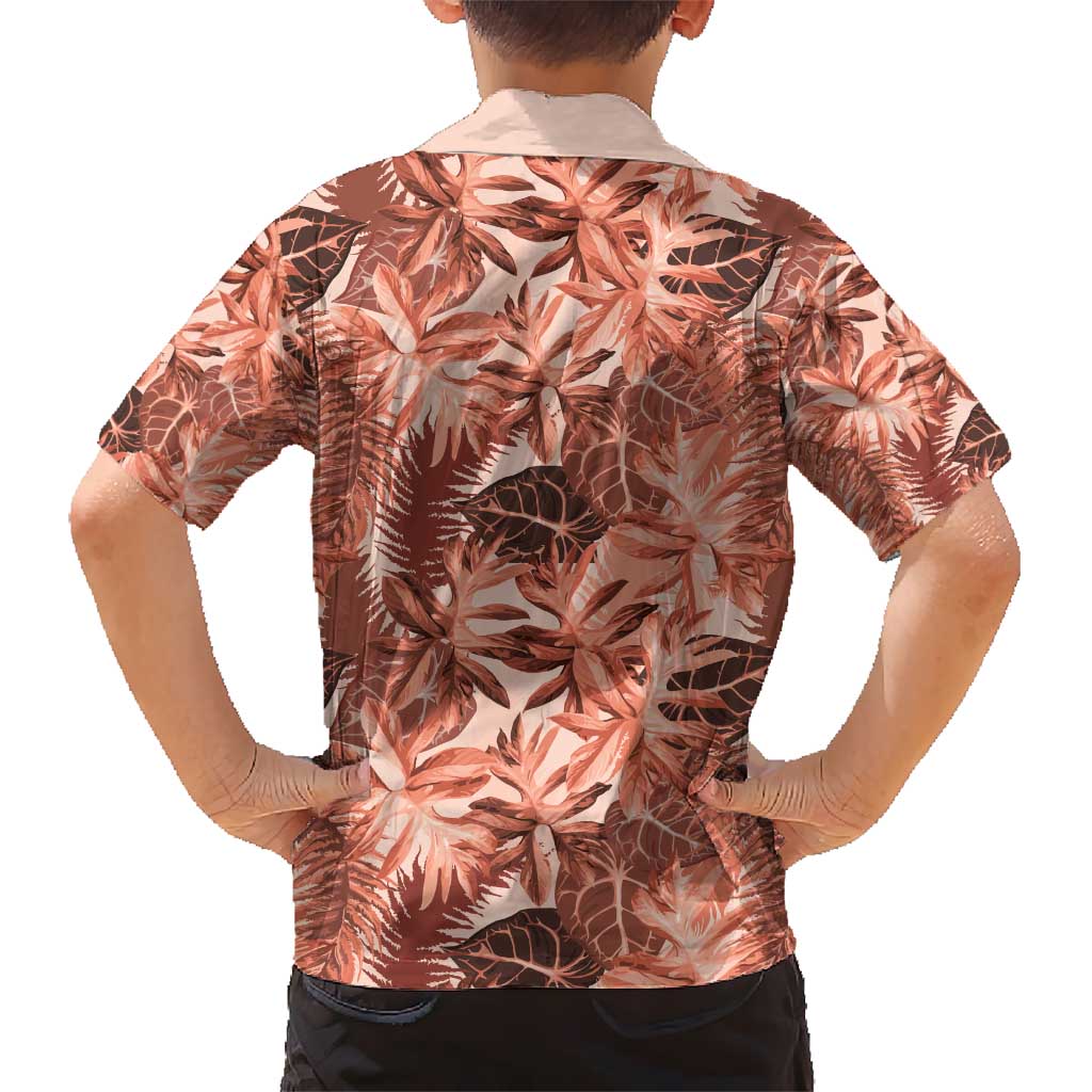 Hawaii Red Brown Tropical Leaves Kid Hawaiian Shirt - Polynesian Pride