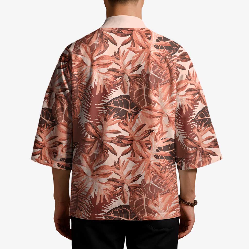 Hawaii Red Brown Tropical Leaves Kimono - Polynesian Pride