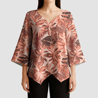 Hawaii Red Brown Tropical Leaves Kimono Sleeve Blouse - Polynesian Pride