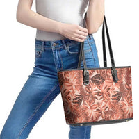 Hawaii Red Brown Tropical Leaves Leather Tote Bag - Polynesian Pride