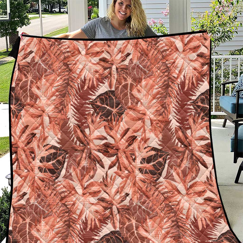 Hawaii Red Brown Tropical Leaves Quilt - Polynesian Pride