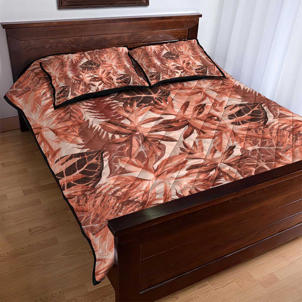 Hawaii Red Brown Tropical Leaves Quilt Bed Set - Polynesian Pride