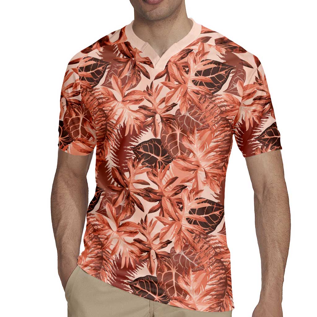 Hawaii Red Brown Tropical Leaves Rugby Jersey - Polynesian Pride