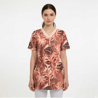 Hawaii Red Brown Tropical Leaves Scrub Top - Polynesian Pride