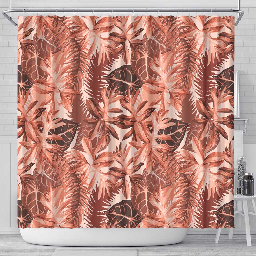 Hawaii Red Brown Tropical Leaves Shower Curtain - Polynesian Pride