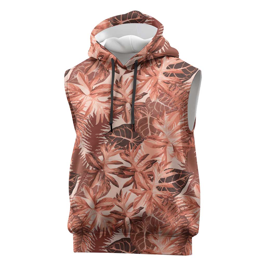Hawaii Red Brown Tropical Leaves Sleeveless Hoodie - Polynesian Pride