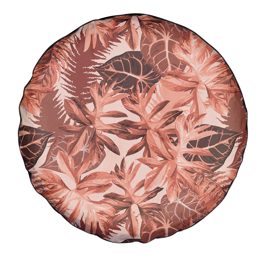 Hawaii Red Brown Tropical Leaves Spare Tire Cover - Polynesian Pride