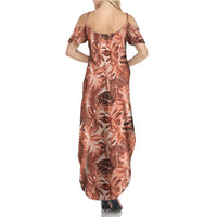 Hawaii Red Brown Tropical Leaves Summer Maxi Dress - Polynesian Pride