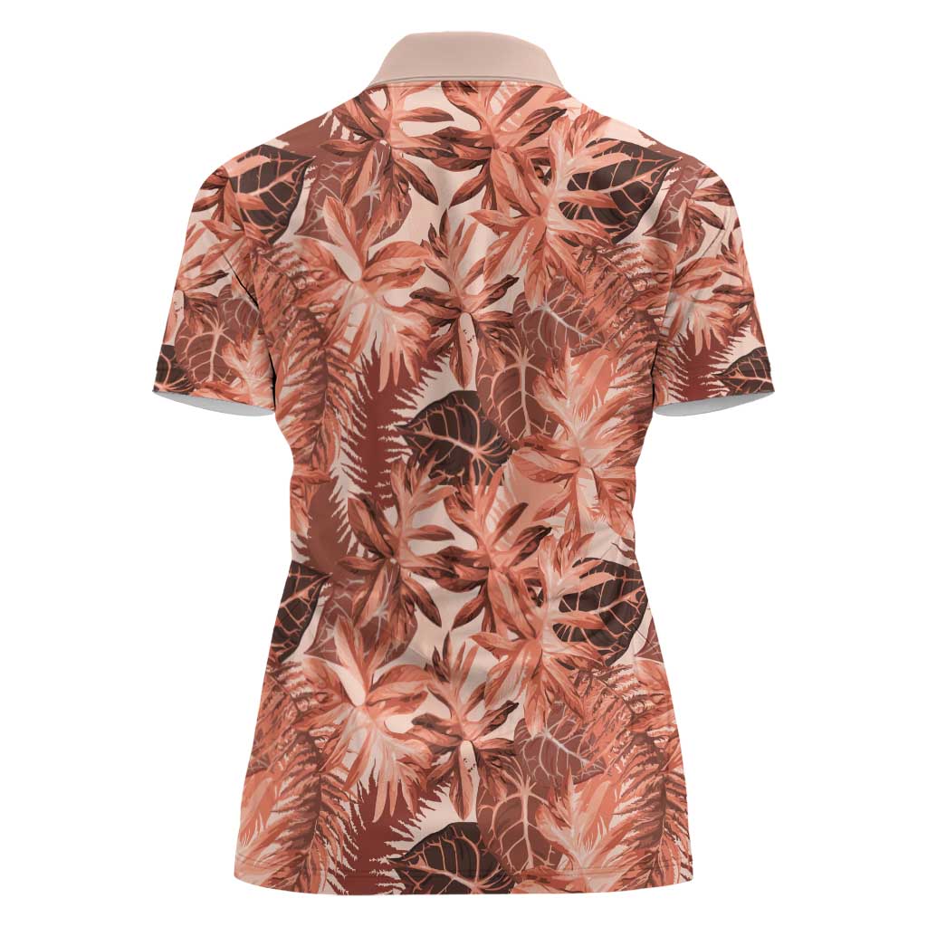 Hawaii Red Brown Tropical Leaves Women Polo Shirt - Polynesian Pride