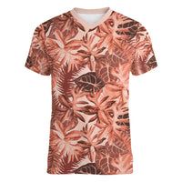 Hawaii Red Brown Tropical Leaves Women V-Neck T-Shirt - Polynesian Pride