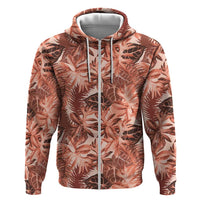 Hawaii Red Brown Tropical Leaves Zip Hoodie - Polynesian Pride