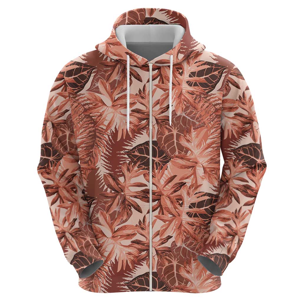 Hawaii Red Brown Tropical Leaves Zip Hoodie - Polynesian Pride