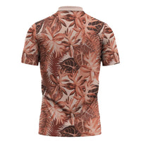 Hawaii Red Brown Tropical Leaves Zipper Polo Shirt - Polynesian Pride