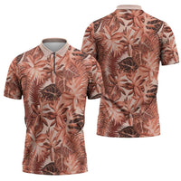 Hawaii Red Brown Tropical Leaves Zipper Polo Shirt - Polynesian Pride