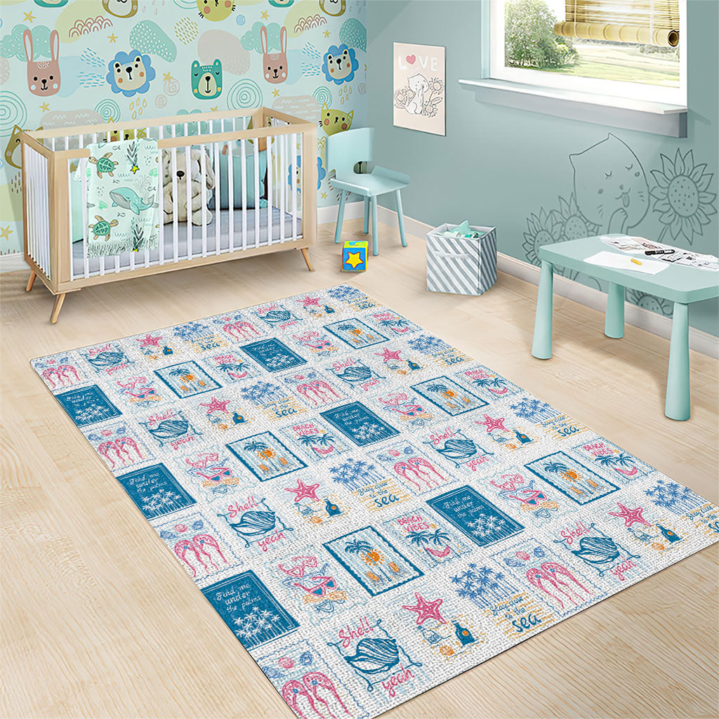Hawaii Coastal Summer Postcard Area Rug