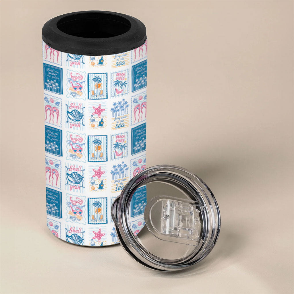 Hawaii Coastal Summer Postcard 4 in 1 Can Cooler Tumbler