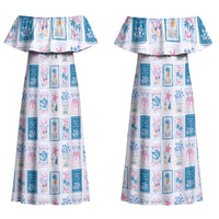 Hawaii Coastal Summer Postcard Couples Matching Off Shoulder Maxi Dress and Long Sleeve Button Shirt